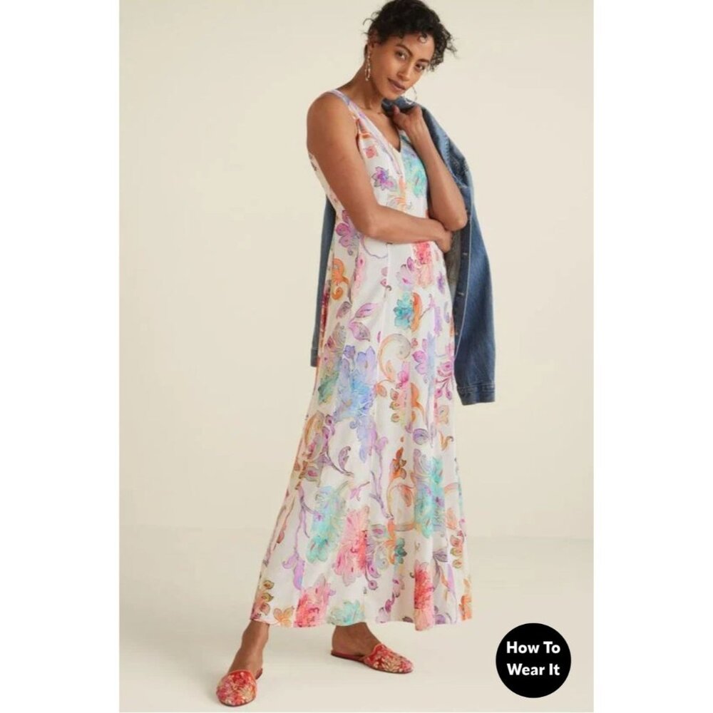 Soft Surroundings Flourish in Multi Painterly Floral Maxi Dress Women's Large